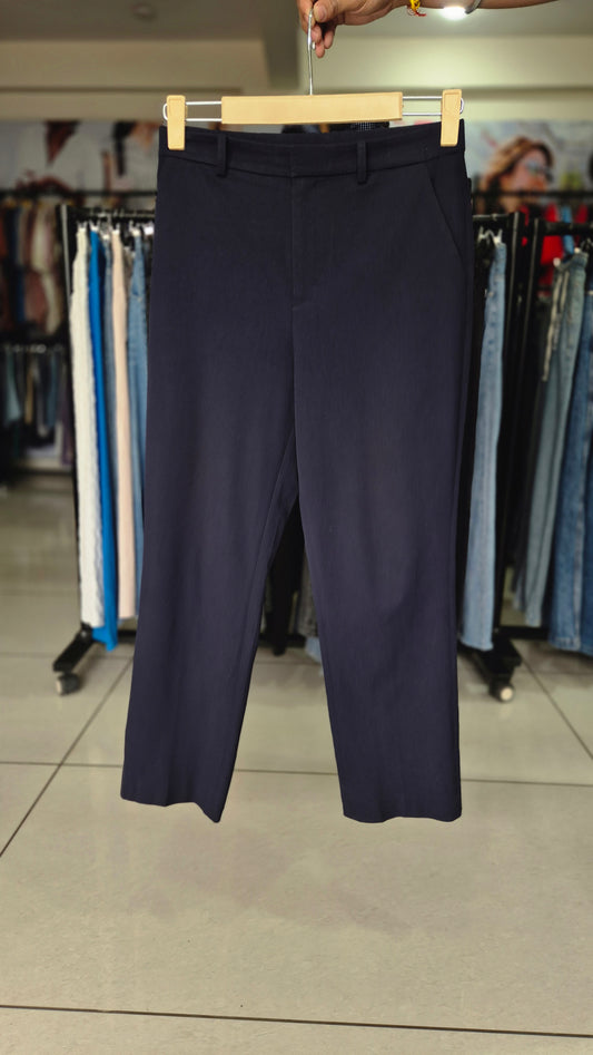 Deep Navy Flat Front Cropped Straight Leg Trousers