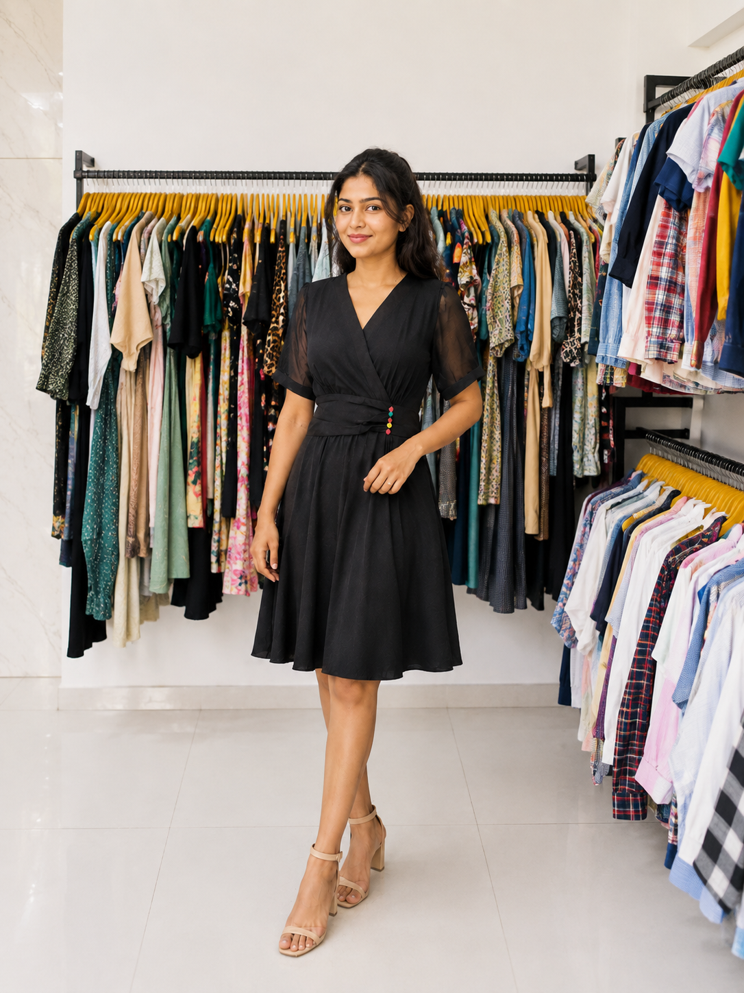 Classic Black V-Neck Fit & Flare Dress