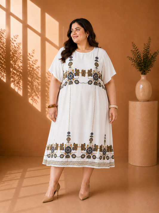 White Floral Embroidered Boho Maxi Dress