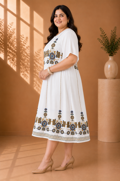 White Floral Embroidered Boho Maxi Dress