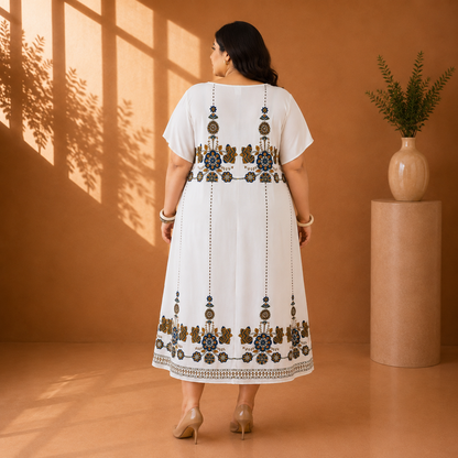 White Floral Embroidered Boho Maxi Dress