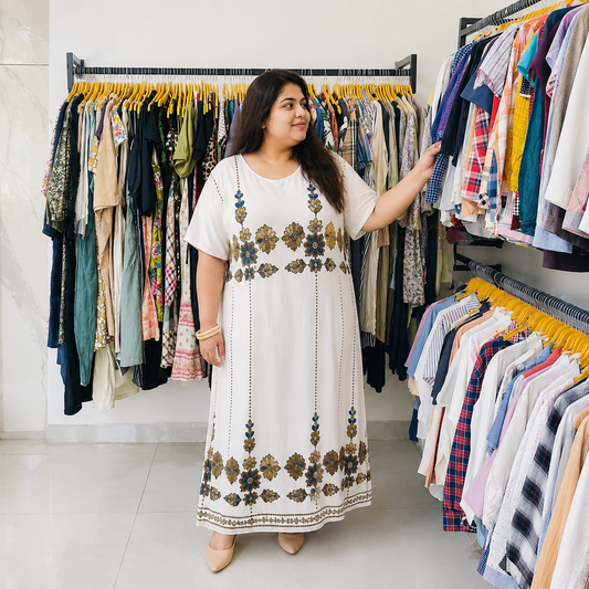 White Floral Embroidered Boho Maxi Dress