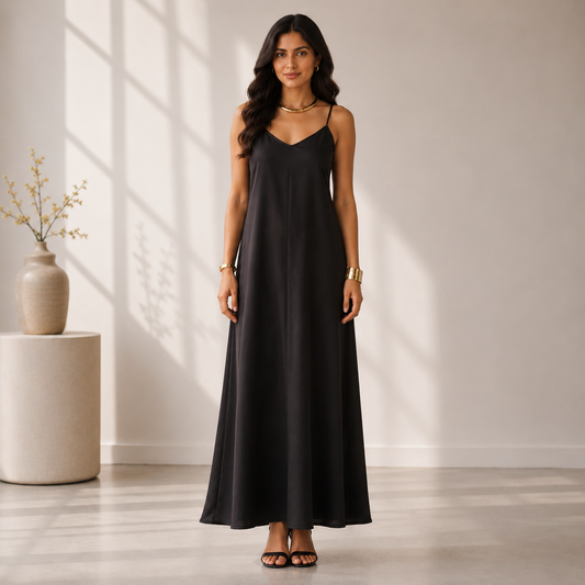 Midnight Elegance Satin Maxi Dress