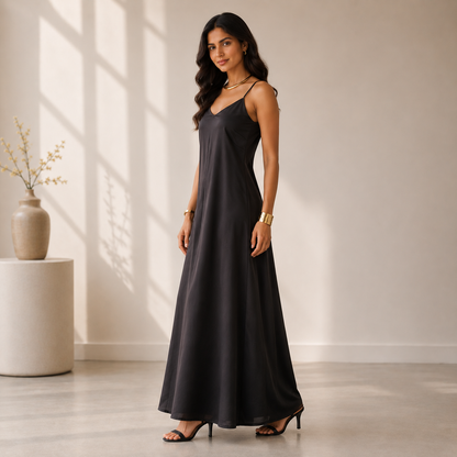 Midnight Elegance Satin Maxi Dress