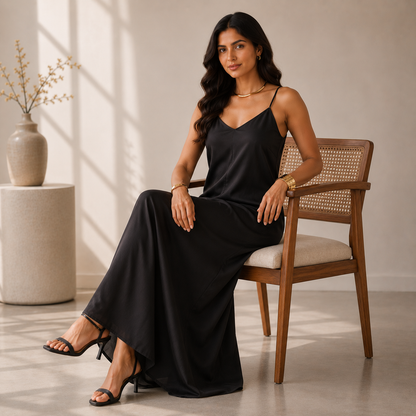 Midnight Elegance Satin Maxi Dress