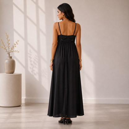 Midnight Elegance Satin Maxi Dress