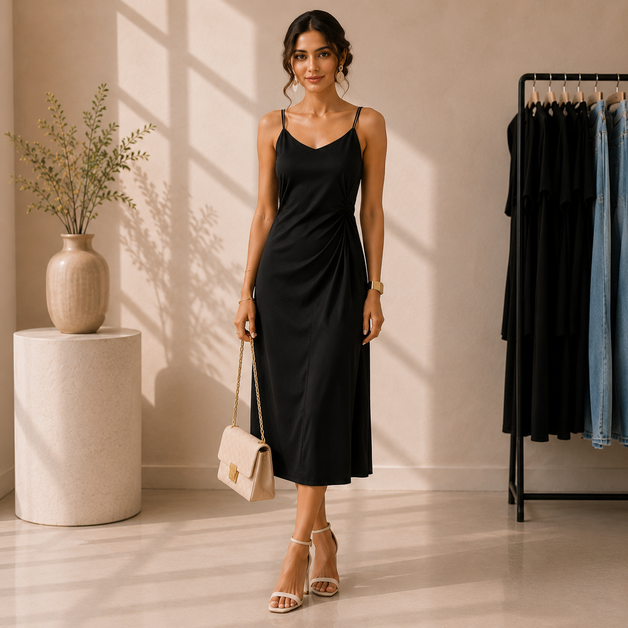 Ruched Side Midi Slip Dress
