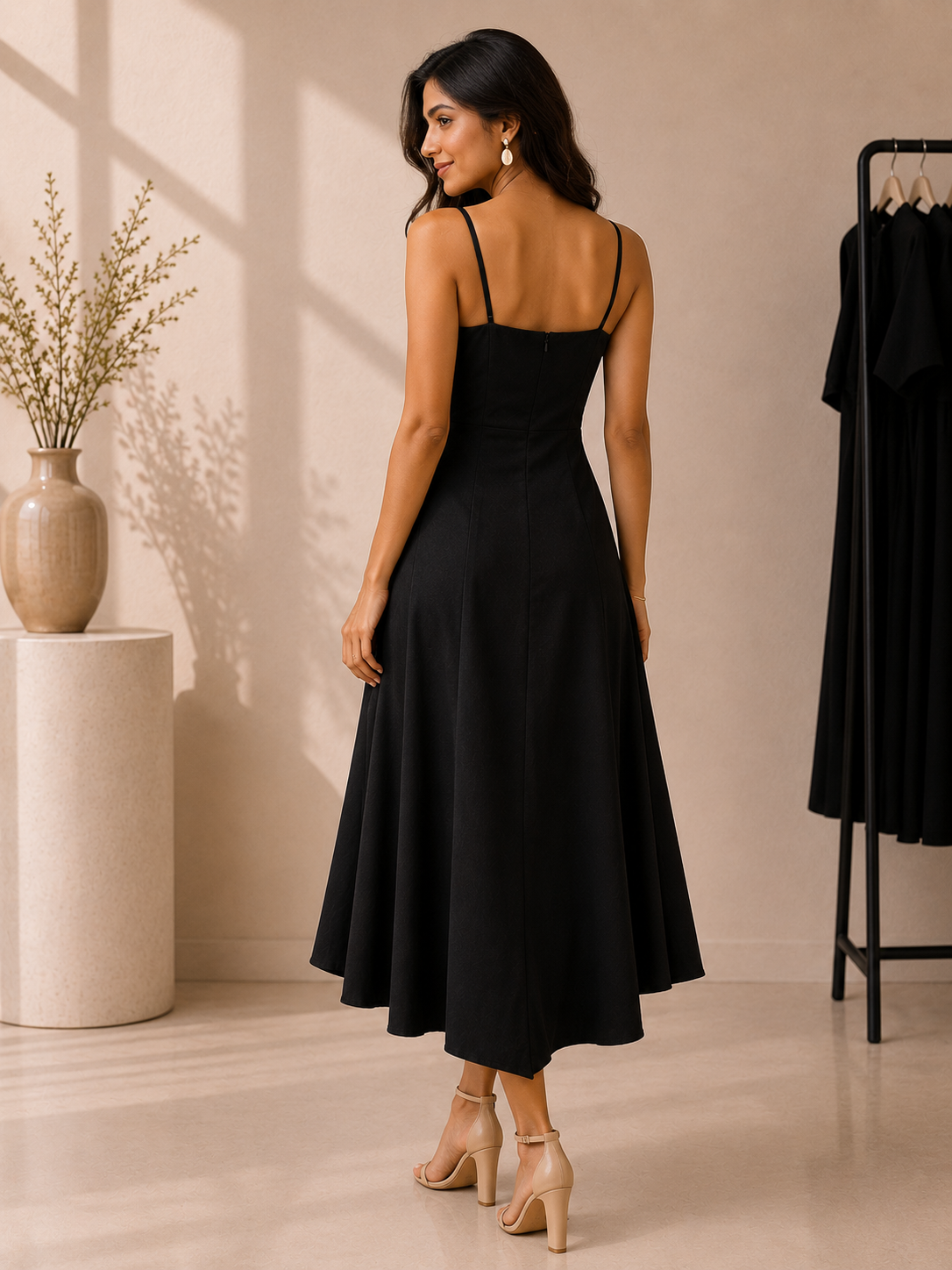 Classic Black Flared Midi Dress