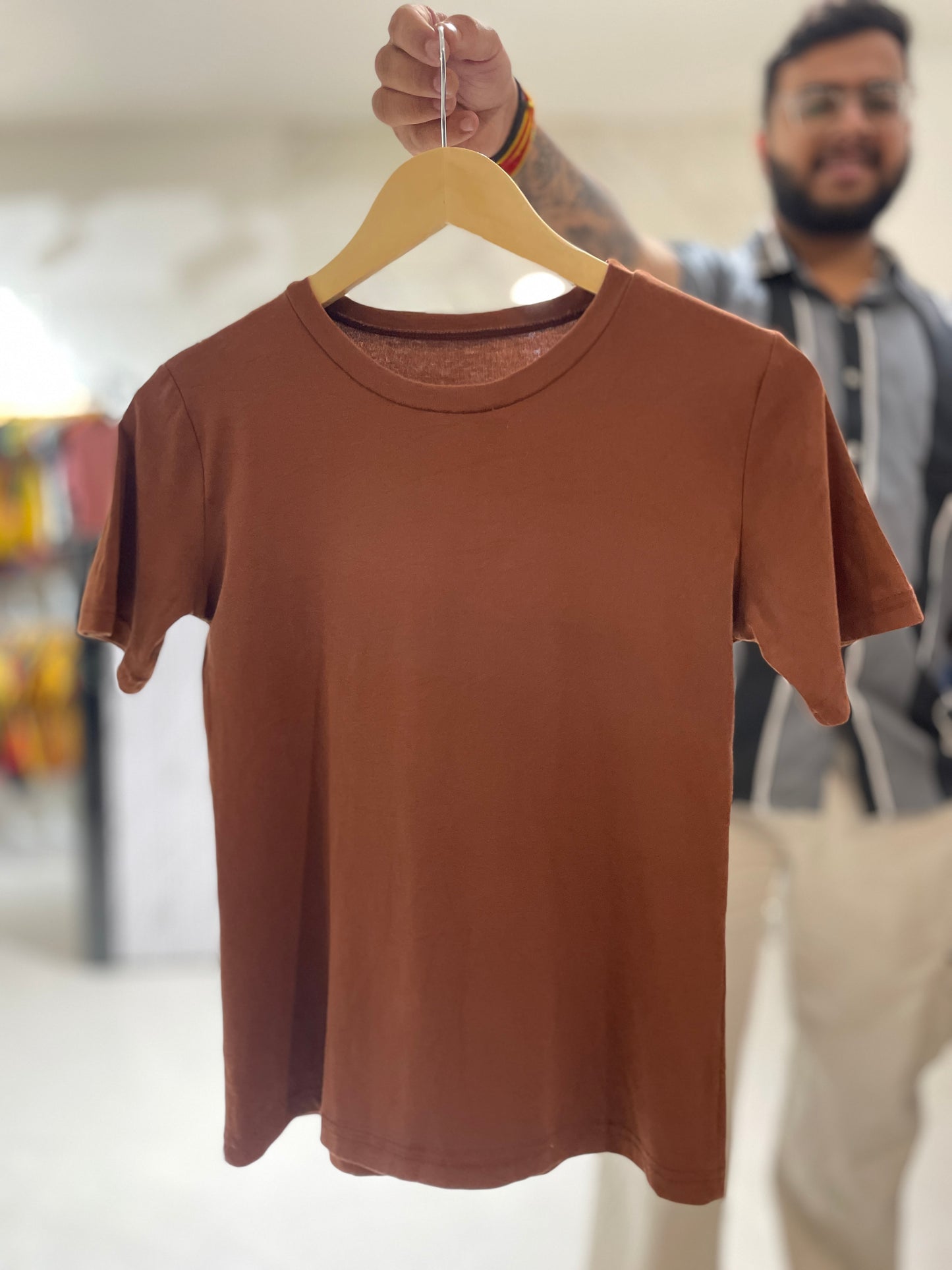 Women’s Solid Brown Round Neck T-Shirt – Minimal Casual Everyday Top