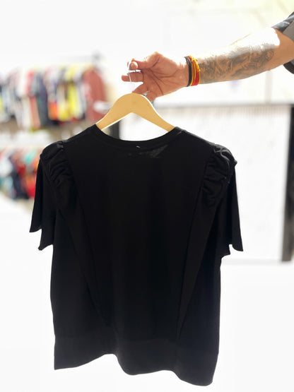 Elegant Puff Sleeve Black T-Shirt