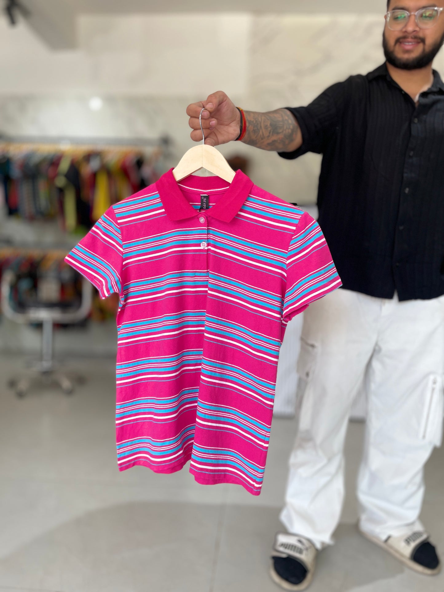 Pink Striped Polo T-Shirt