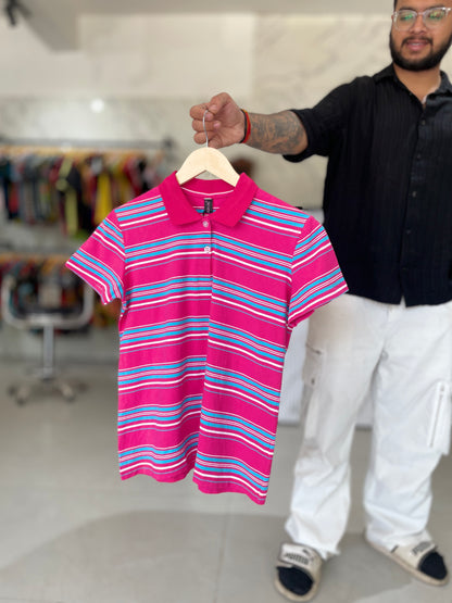 Pink Striped Polo T-Shirt