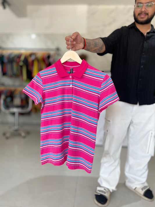 Pink Striped Polo T-Shirt