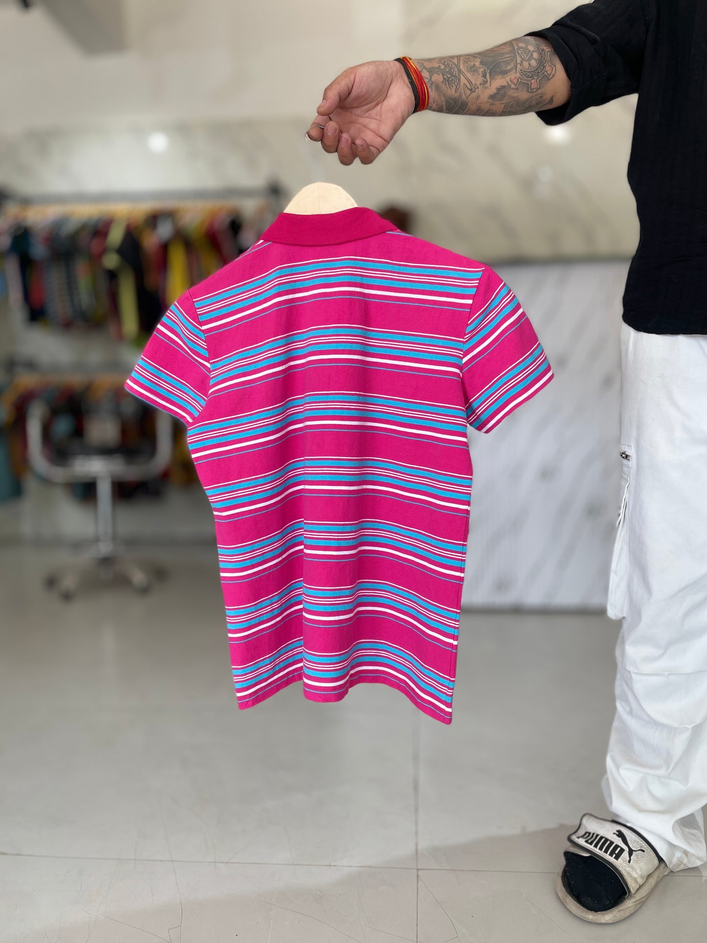 Pink Striped Polo T-Shirt