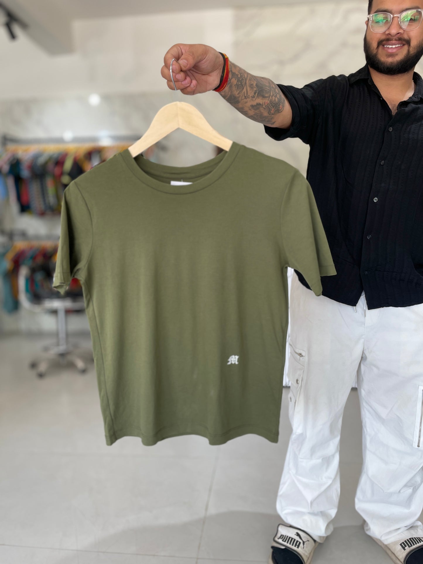 Olive Green Minimal Logo T-Shirt