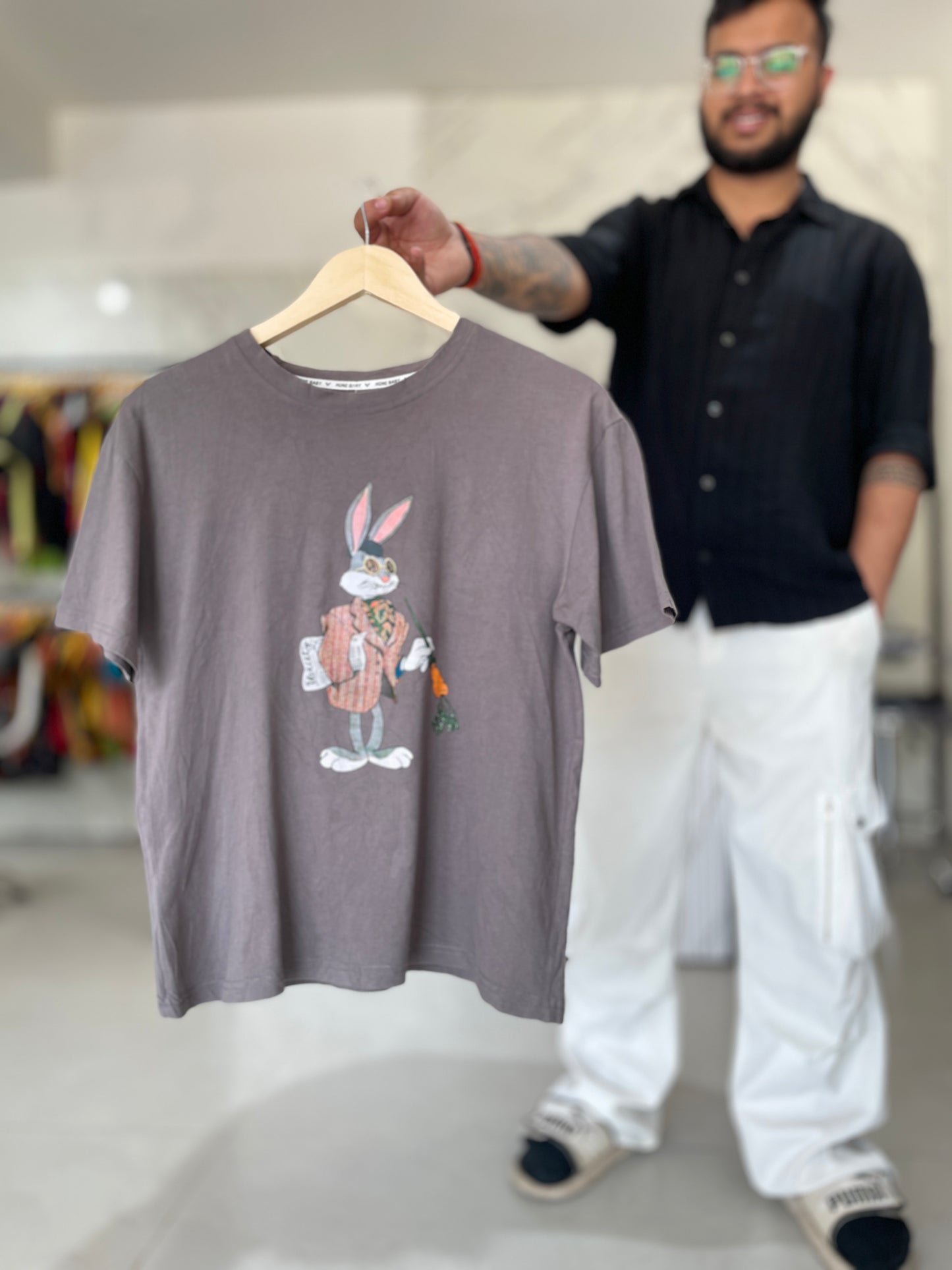 Women’s Oversized Graphic T-Shirt – Cute Bunny Print Casual Cotton Tee