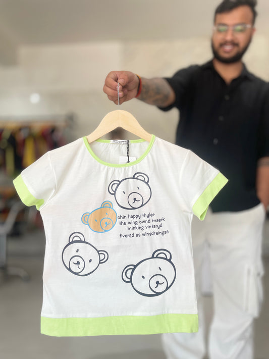 Women’s Regular Fit White T-Shirt – Cute Teddy Bear Print Casual Tee
