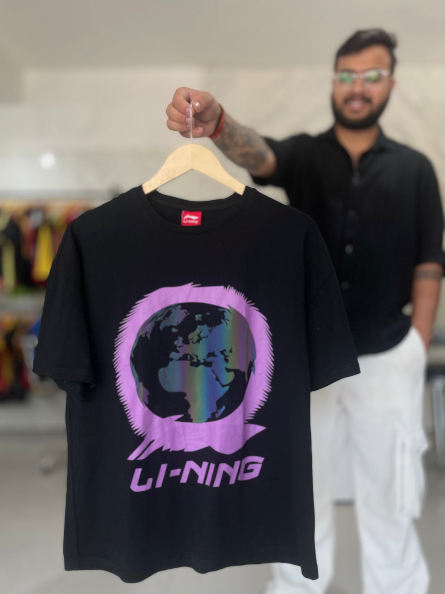 Black Li-Ning Globe Graphic Cotton T-Shirt