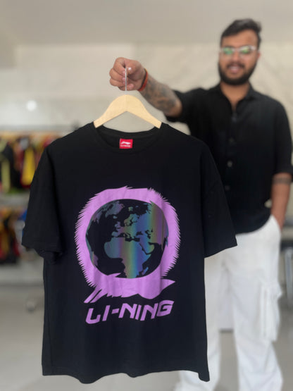 Black Li-Ning Globe Graphic Cotton T-Shirt
