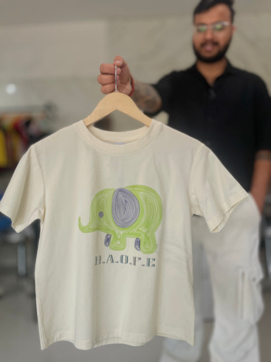 Cream Elephant Graphic Cotton T-Shirt