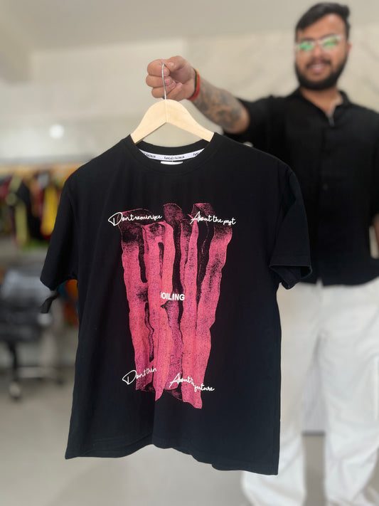 Black Abstract Graphic Print Cotton T-Shirt
