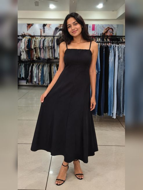 Classic Black Flared Midi Dress